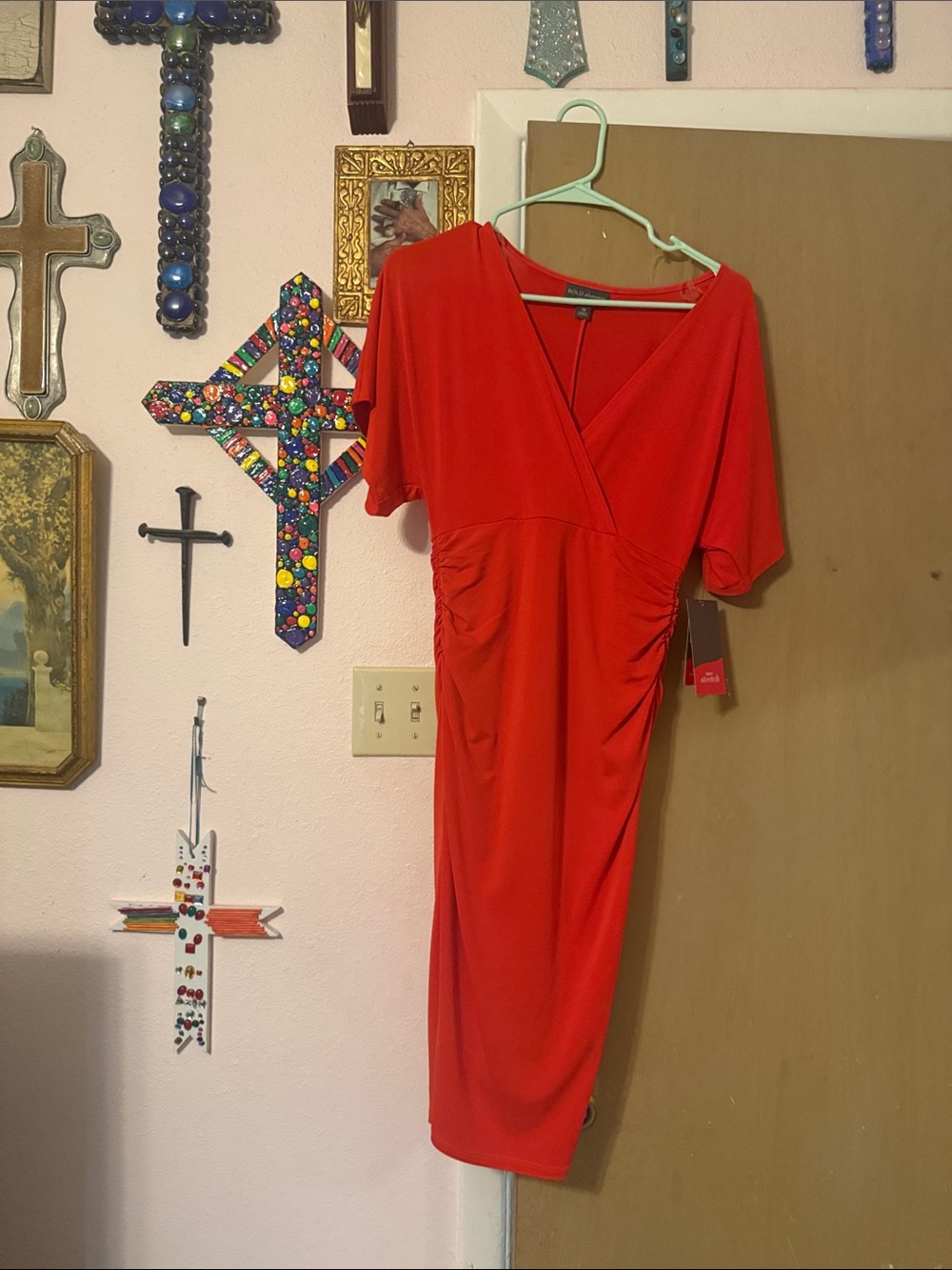 BOLD elements Red Wrap-Style Midi Dress